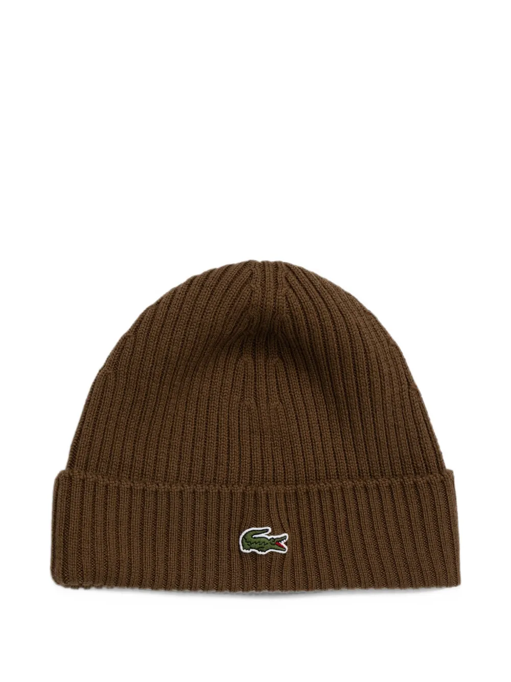 Lacoste rib-knit brushed wool beanie Bruin