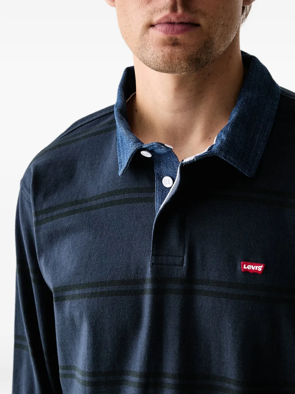 Levi's striped long-sleeve polo shirt Blauw