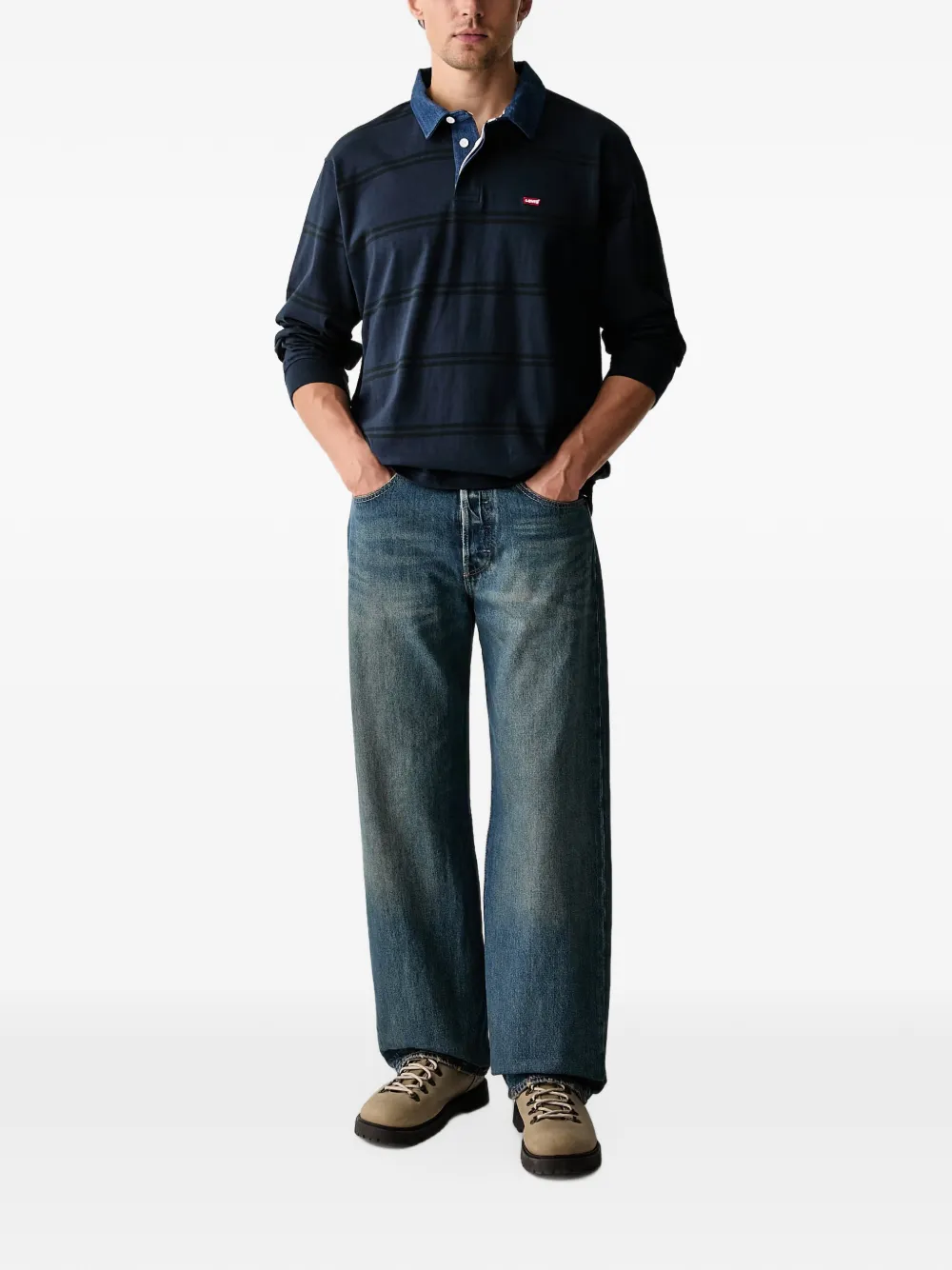 Levi's striped long-sleeve polo shirt Blauw