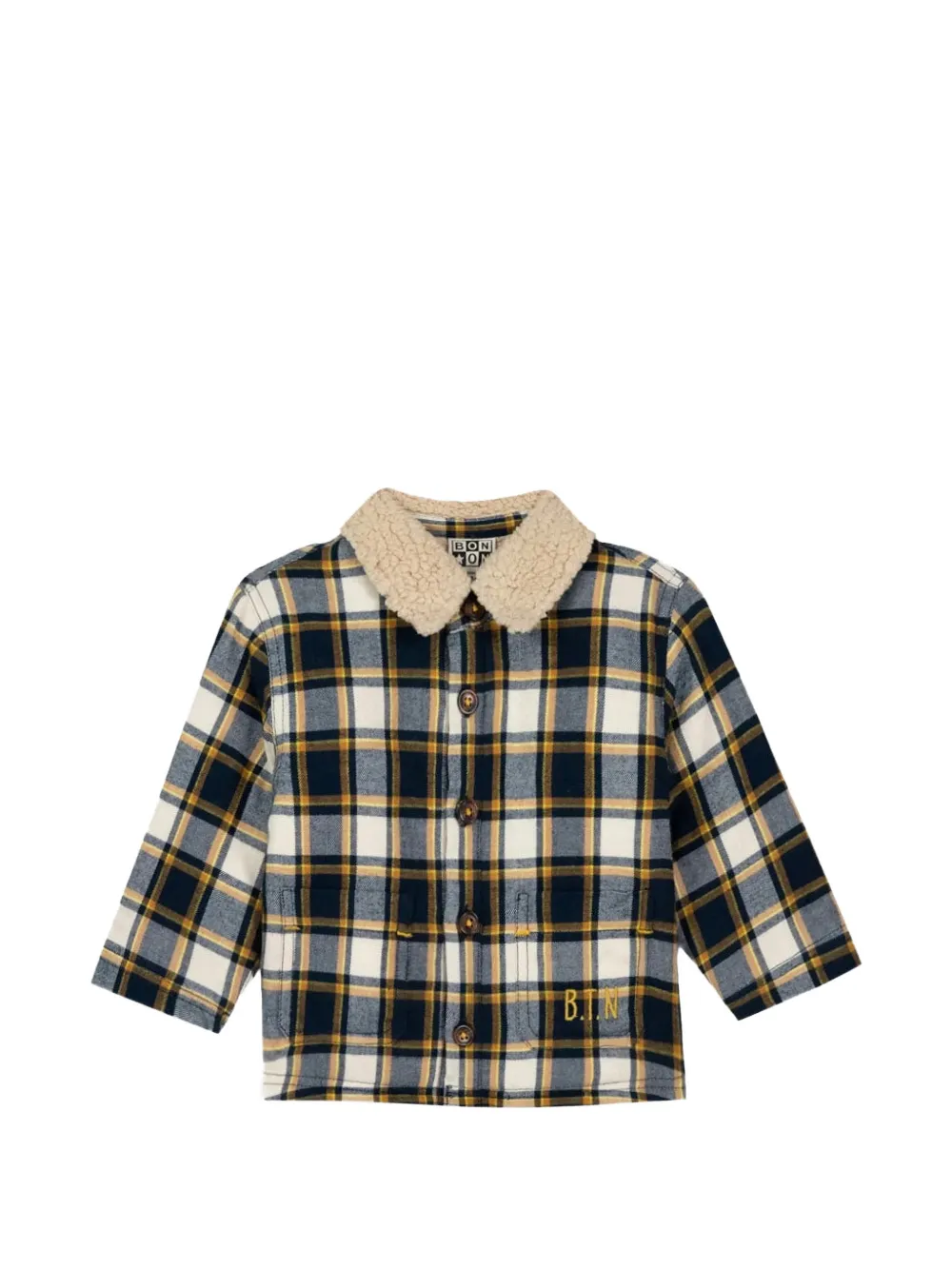 Bonton Piloti check-print shearling-collar jacket - Blu