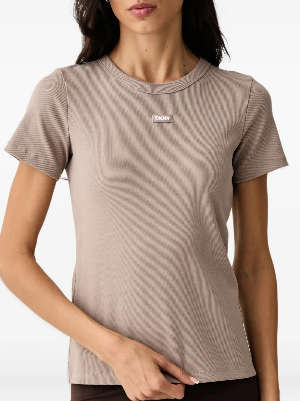 DKNY ribbed-knit logo-patch T-shirt Grijs