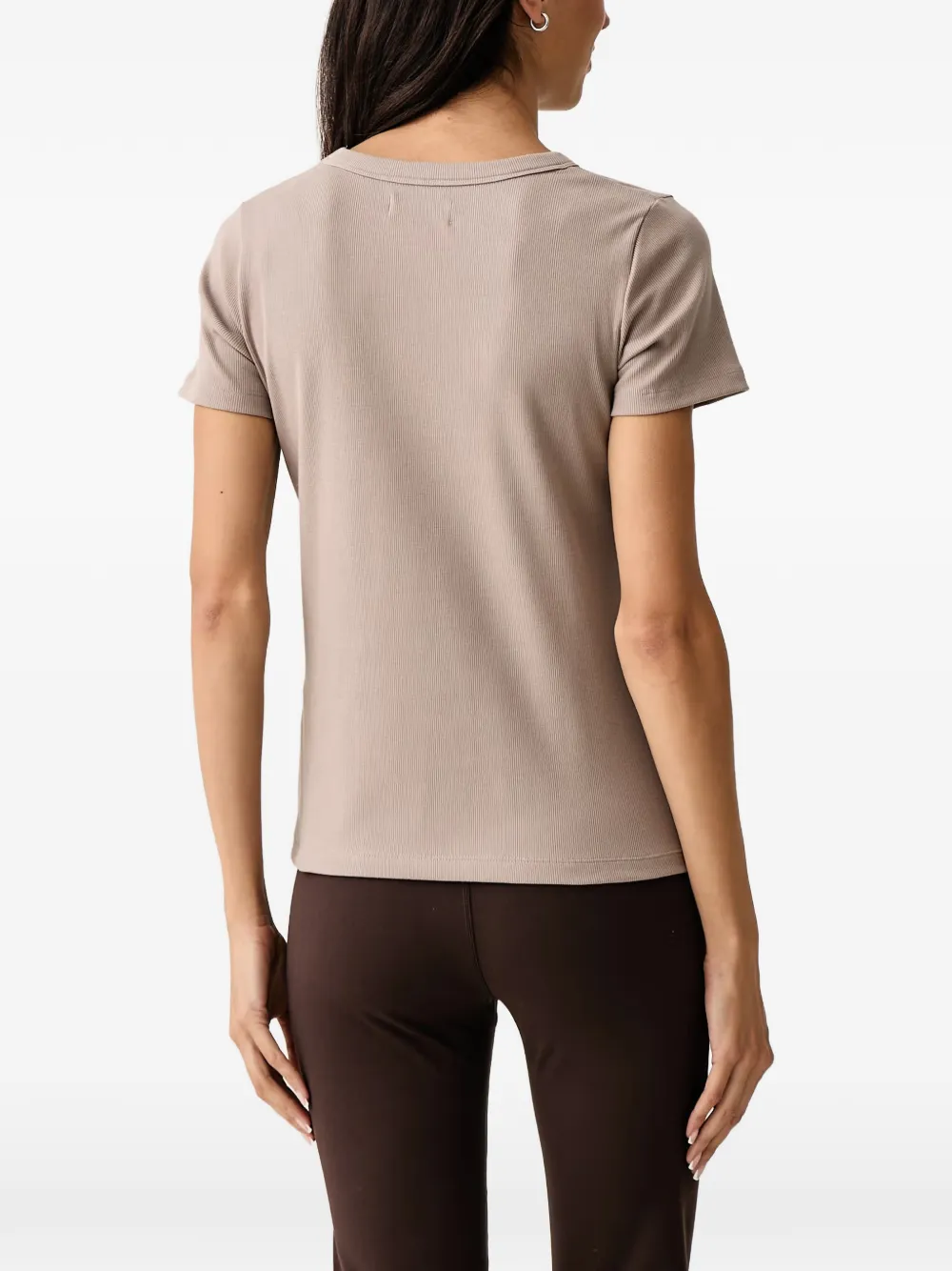 DKNY ribbed-knit logo-patch T-shirt Grijs