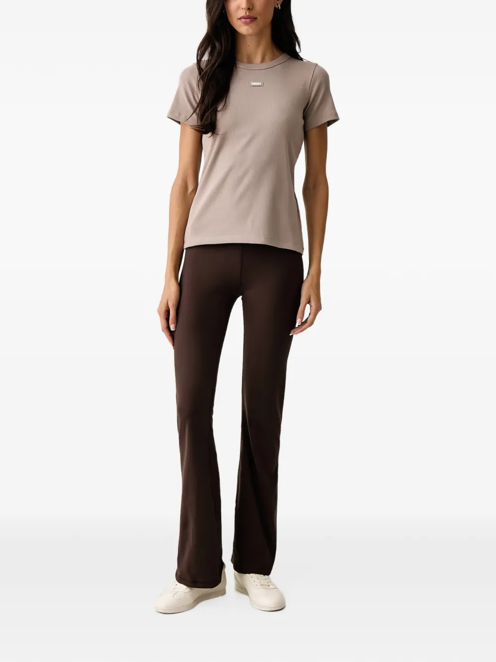 DKNY ribbed-knit logo-patch T-shirt Grijs
