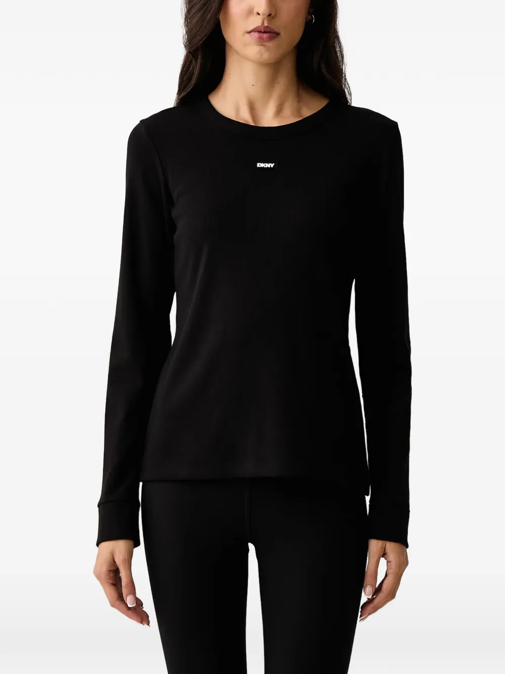 DKNY logo-patch ribbed T-shirt Zwart