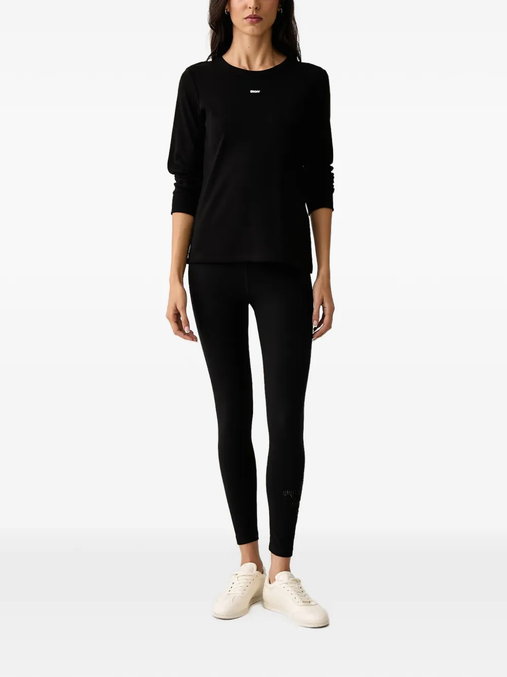 DKNY logo-patch ribbed T-shirt Zwart