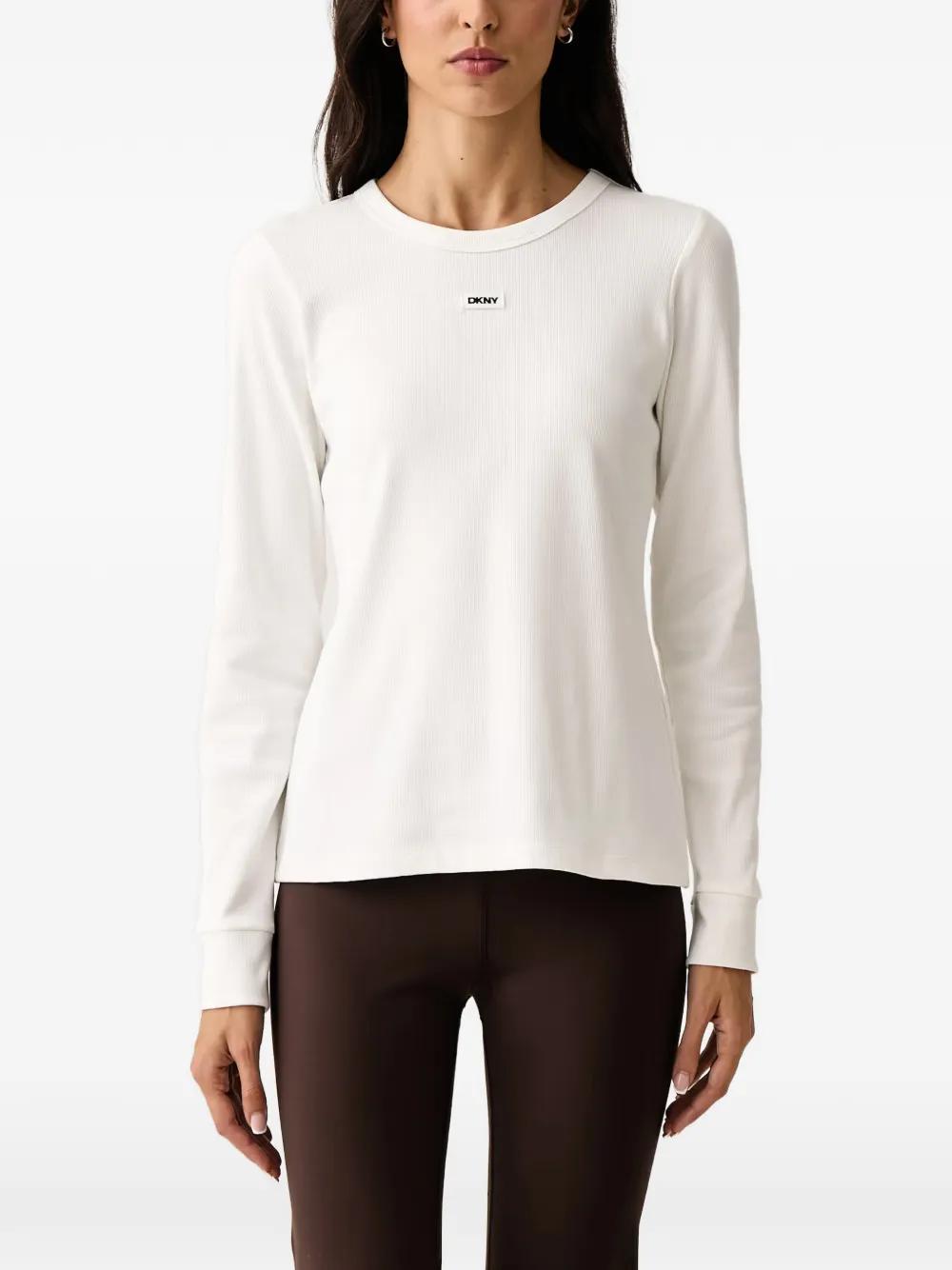 DKNY ribbed-knit logo-patch T-shirt Wit