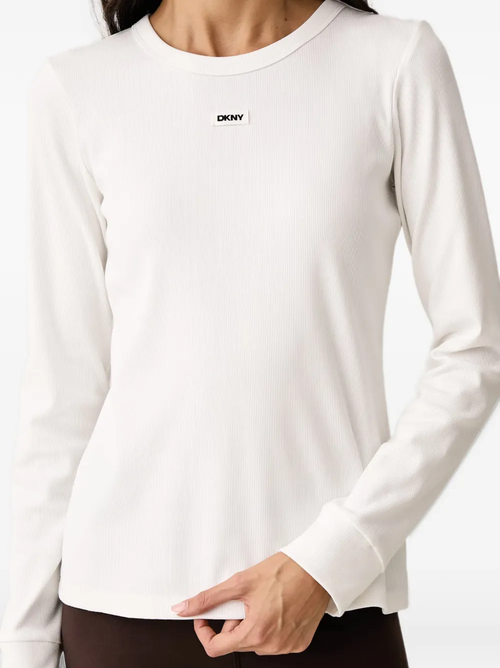 DKNY ribbed-knit logo-patch T-shirt Wit