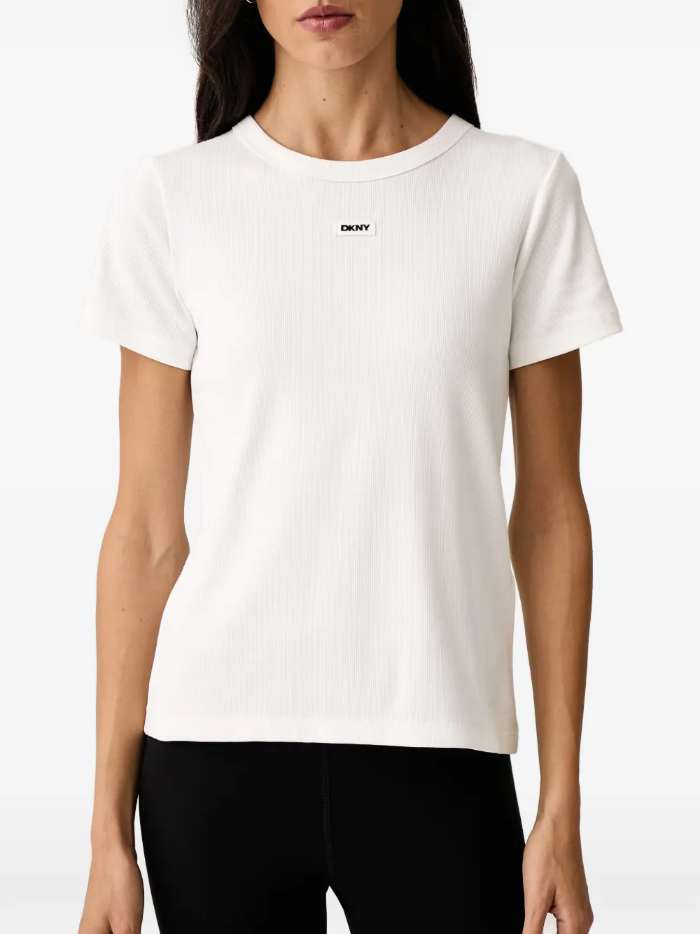 DKNY ribbed-knit logo-patch T-shirt Wit