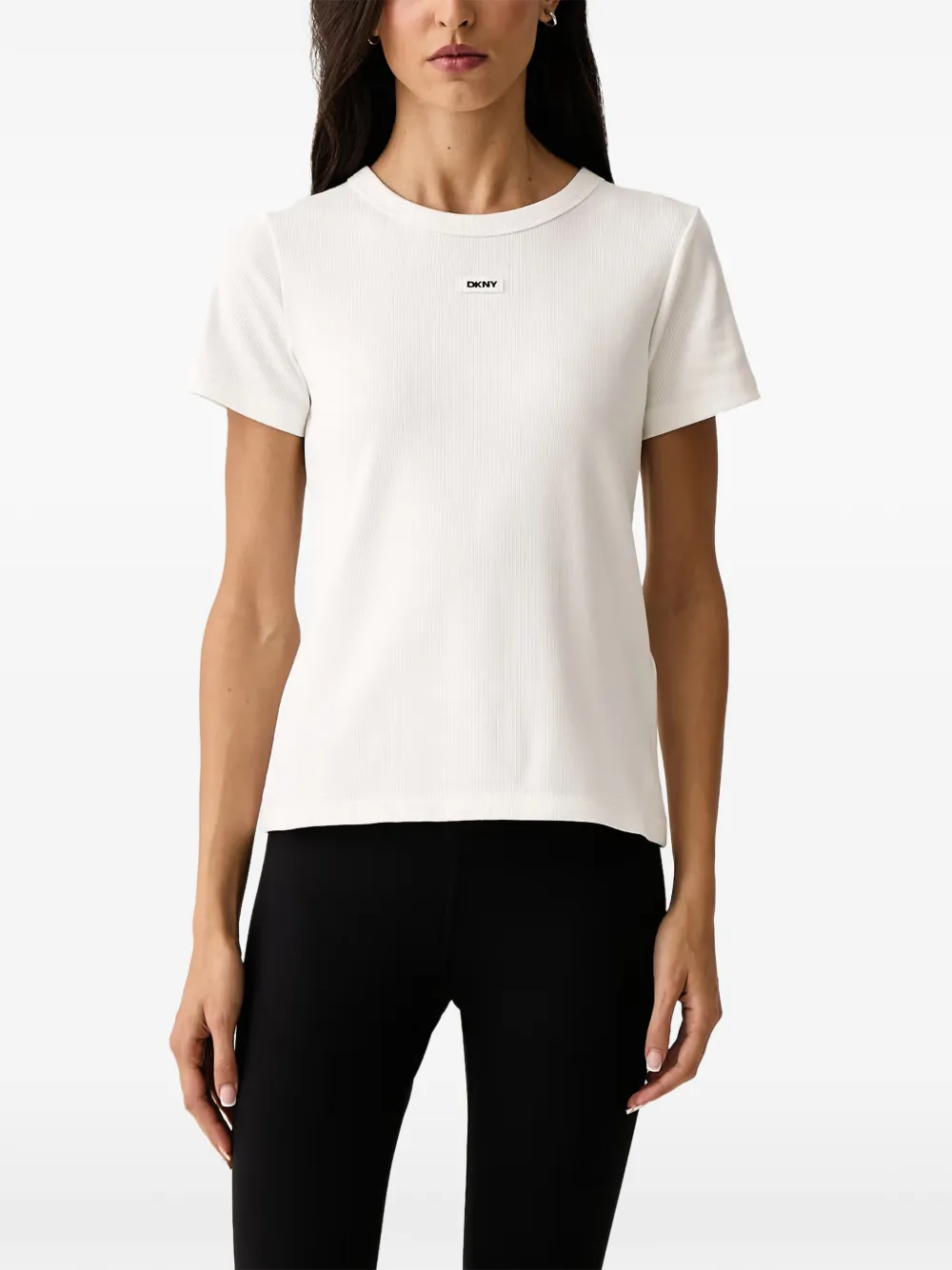 DKNY ribbed-knit logo-patch T-shirt Wit