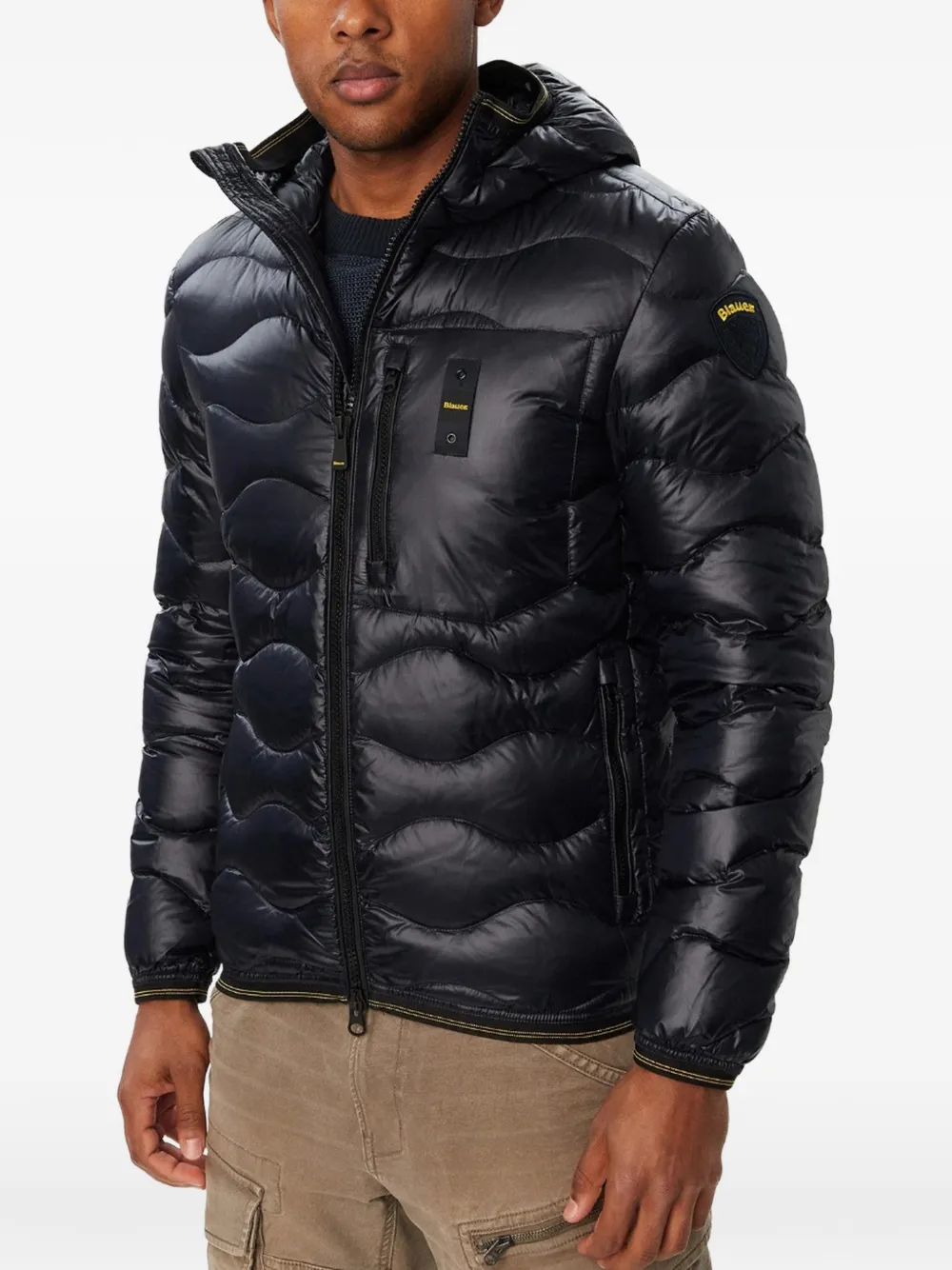 Blauer Wave quilted hooded jacket Blauw