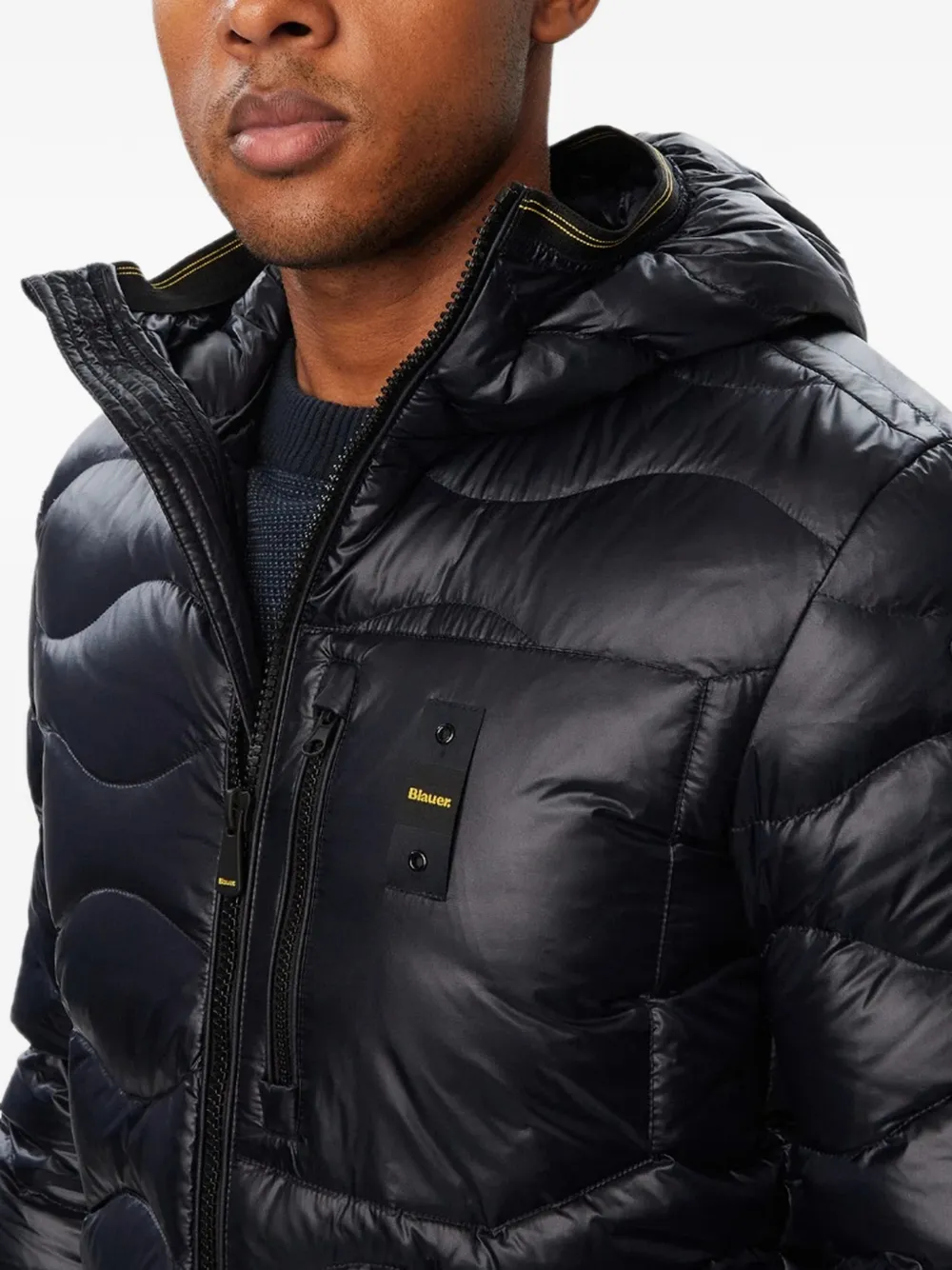 Blauer Wave quilted hooded jacket Blauw