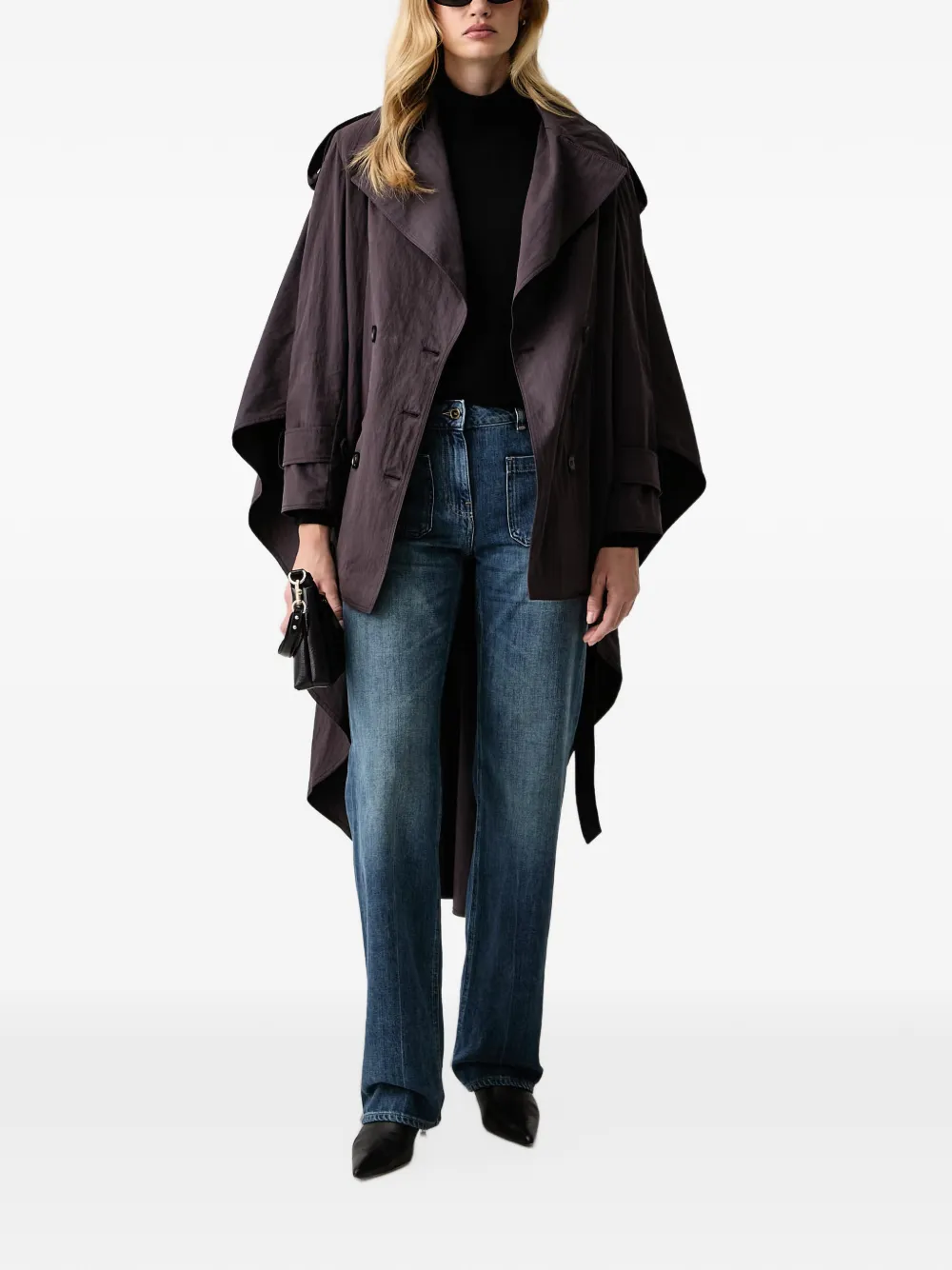 Elisabetta Franchi double-breasted cape-detail trench coat Bruin
