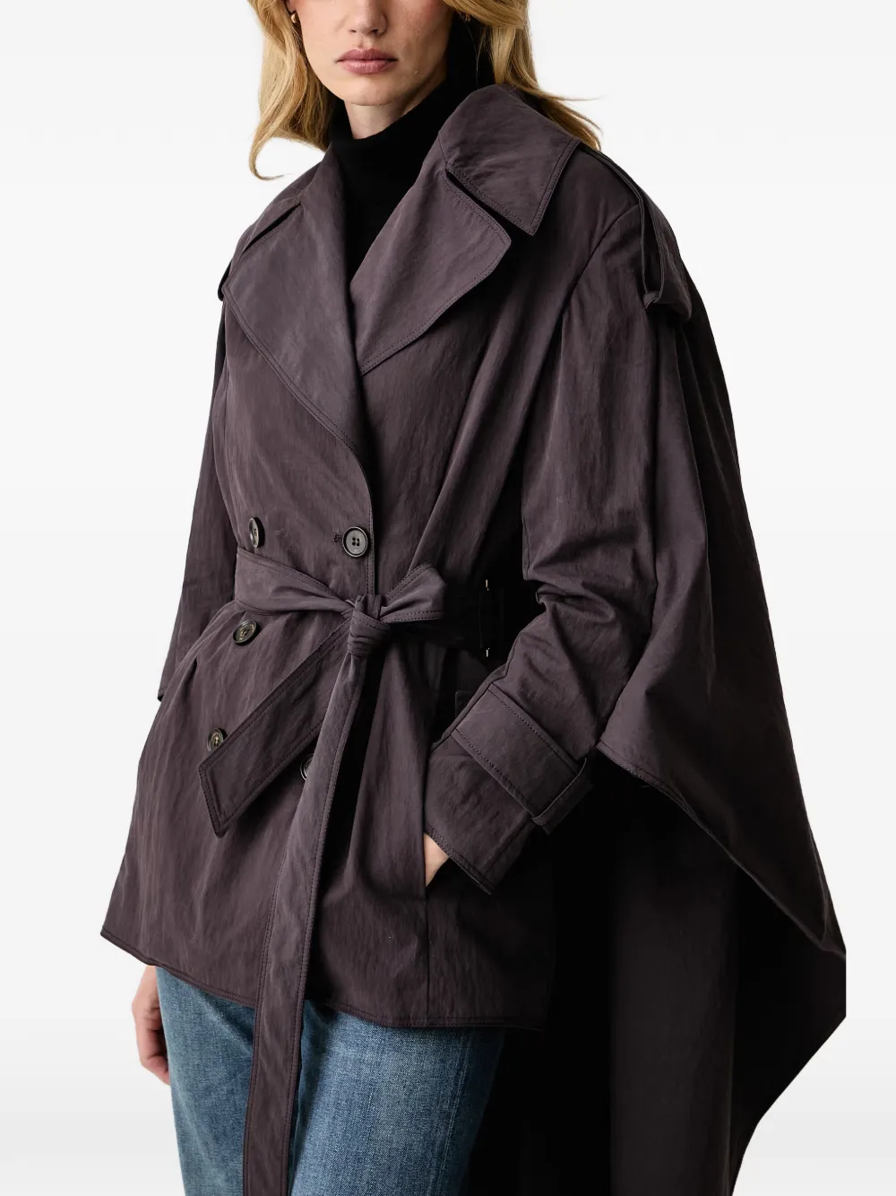 Elisabetta Franchi double-breasted cape-detail trench coat Bruin