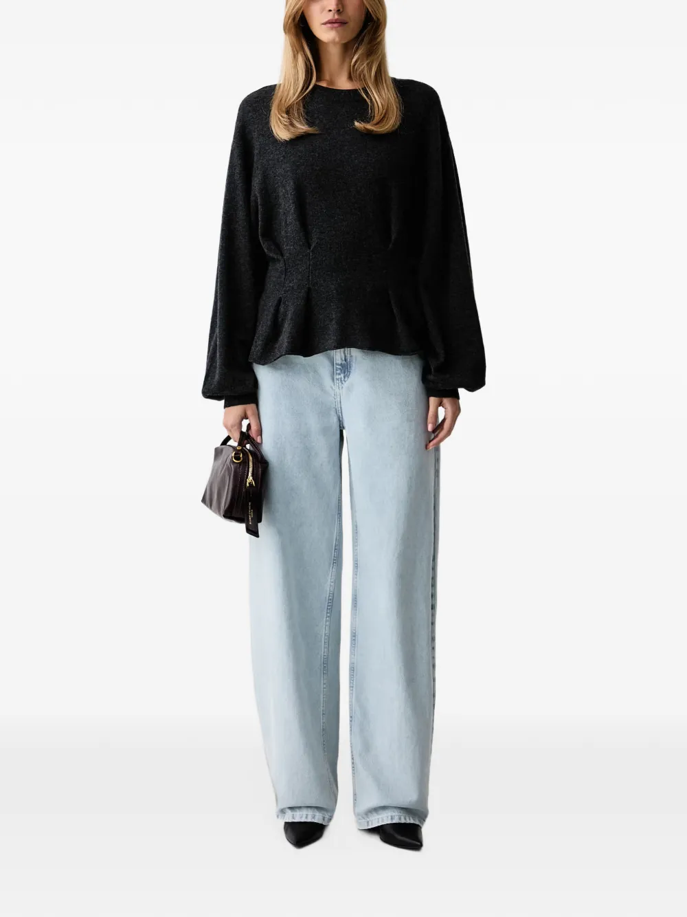 Gestuz GZmanzi pleated-waist peplum sweater Grijs