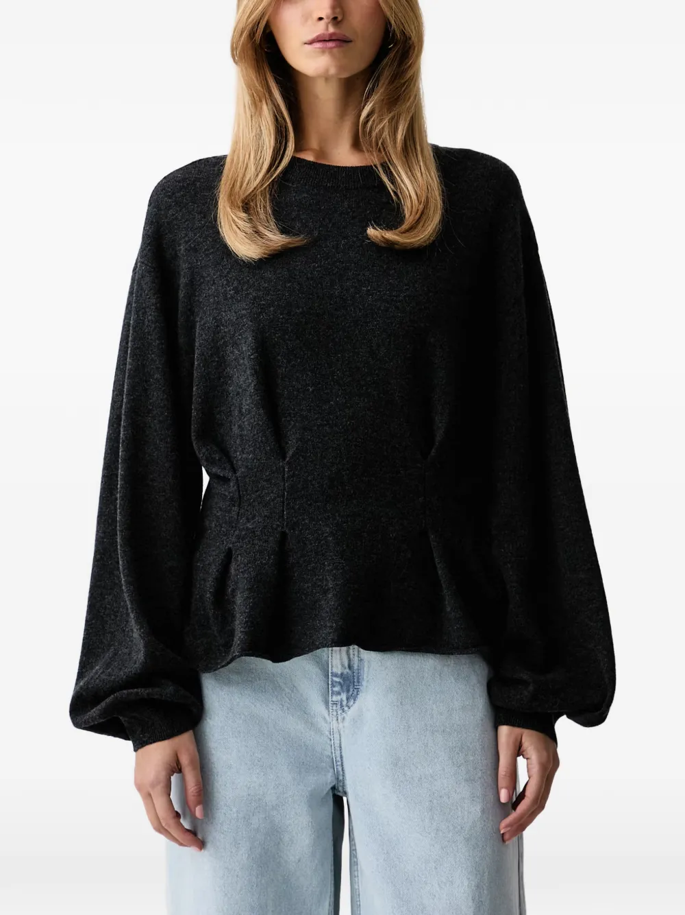 Gestuz GZmanzi pleated-waist peplum sweater Grijs