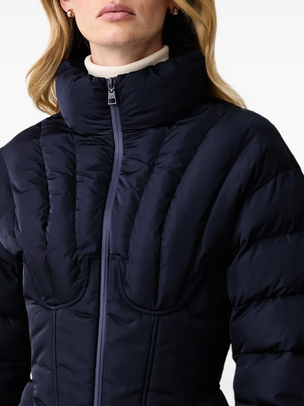 Elisabetta Franchi quilted corset-style down jacket Blauw