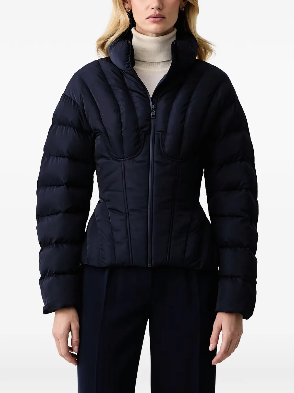 Elisabetta Franchi quilted corset-style down jacket Blauw