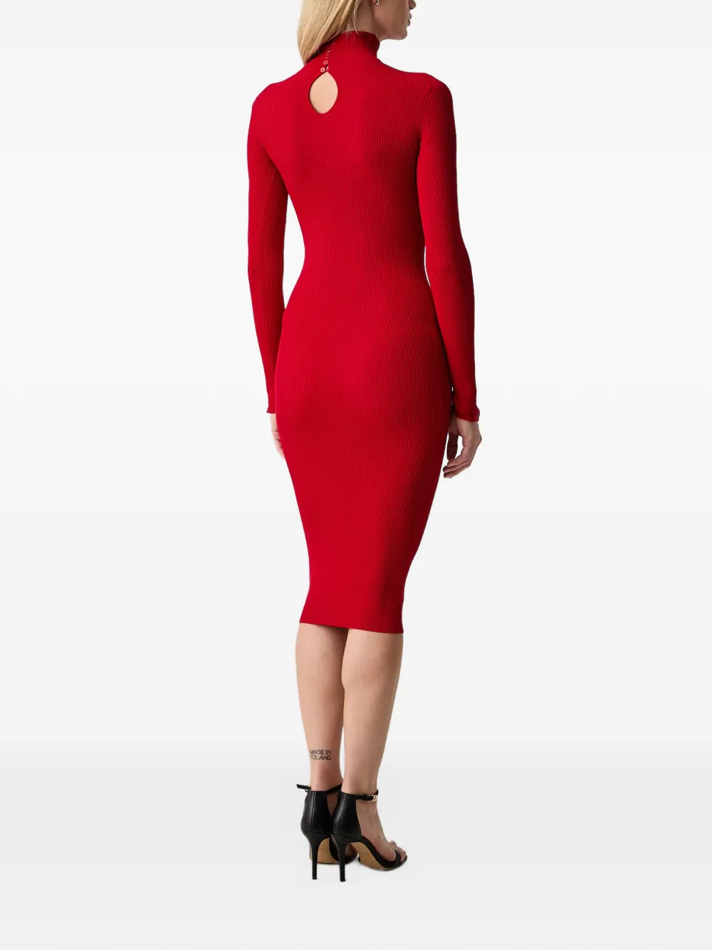 Elisabetta Franchi logo-plaque ribbed-knit midi dress Rood
