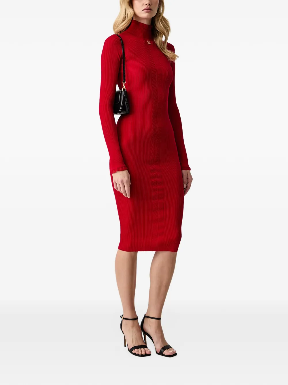 Elisabetta Franchi logo-plaque ribbed-knit midi dress Rood