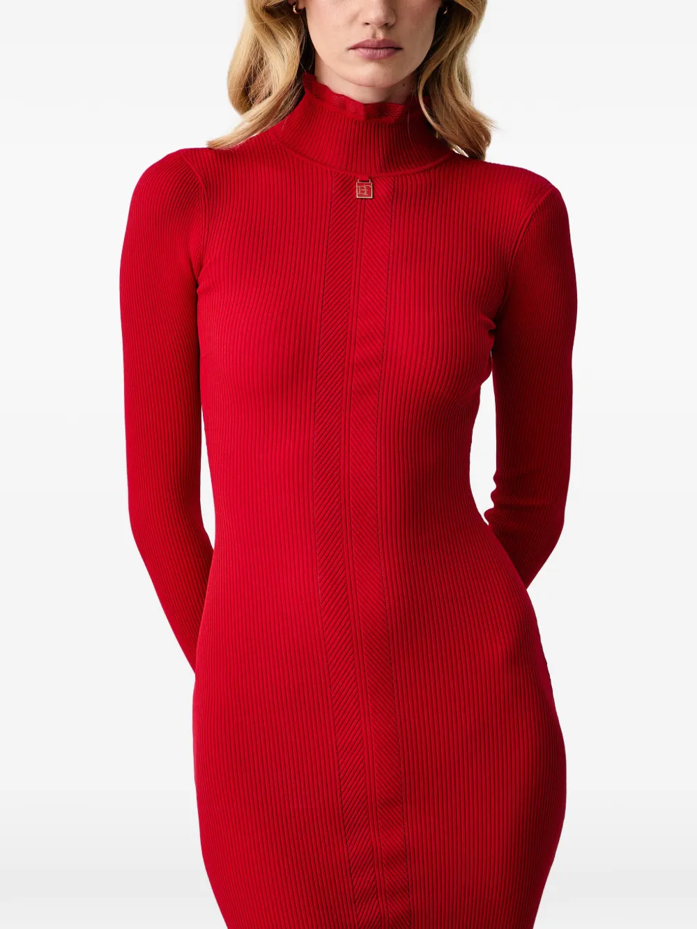 Elisabetta Franchi logo-plaque ribbed-knit midi dress Rood