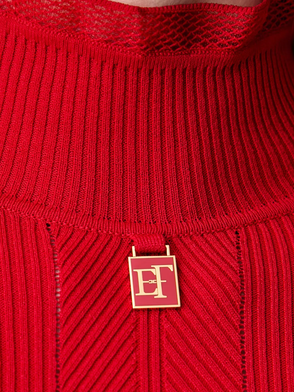 Elisabetta Franchi logo-plaque ribbed-knit midi dress Rood