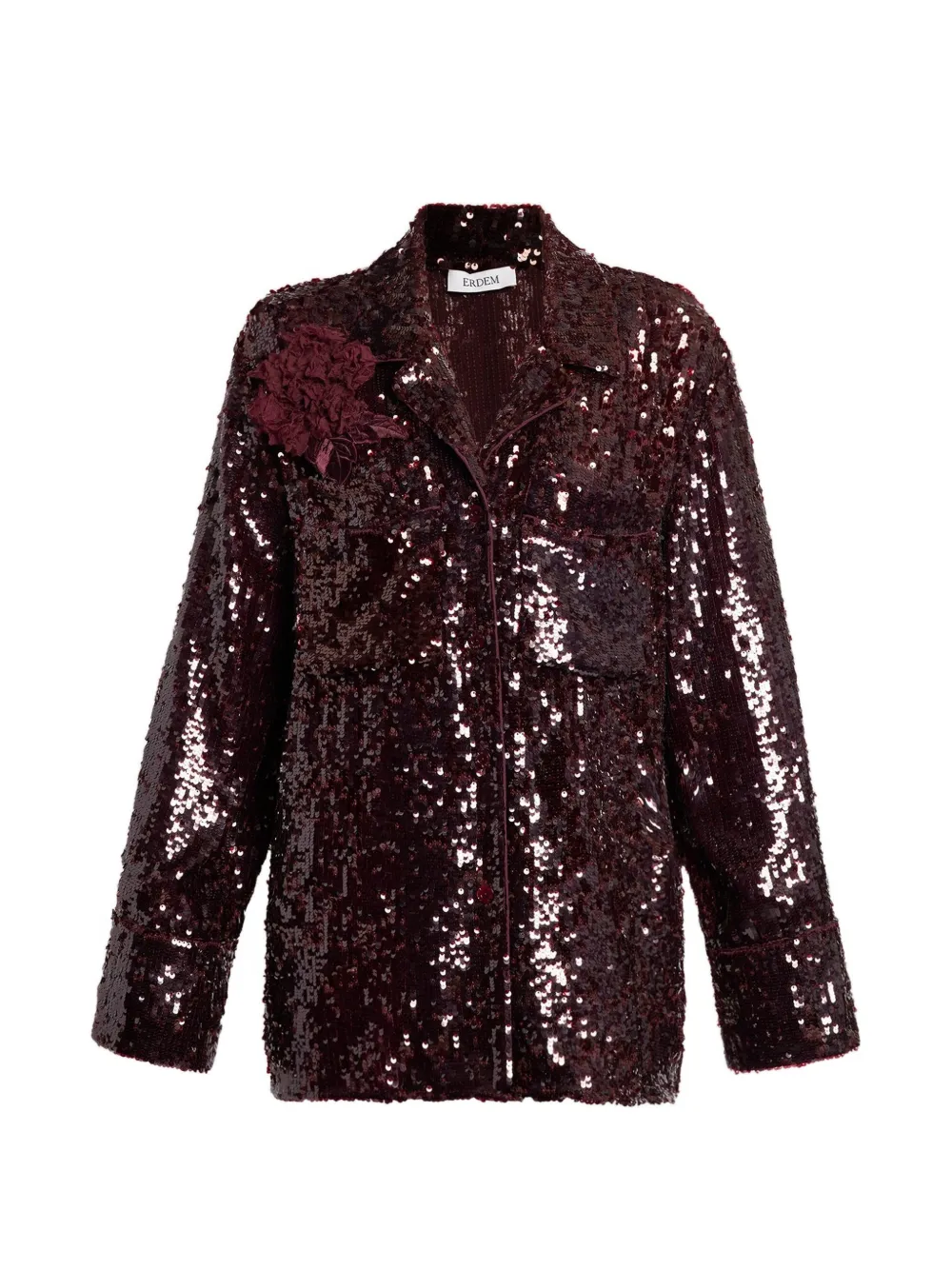 ERDEM sequin-embellished brooch-detail shirt - Rosso