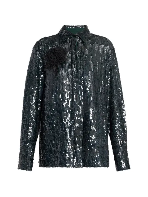 ERDEM sequin-embellished floral-brooch shirt