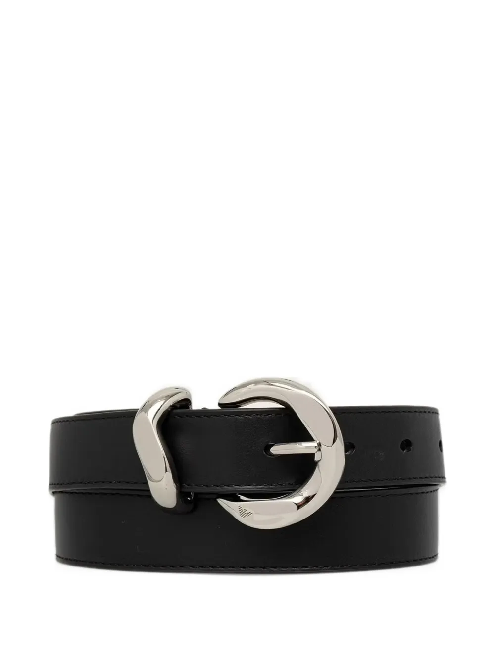 Emporio Armani leather tongue belt with a polished metal-buckle - Nero