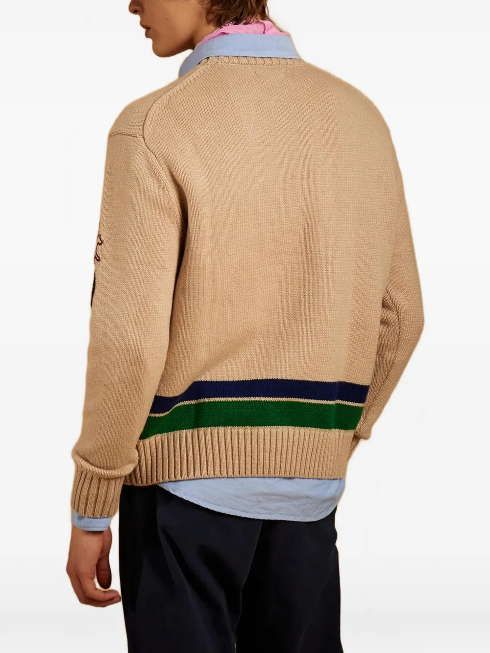 La Martina Emmet intarsia-knit patch-detail sweater Beige