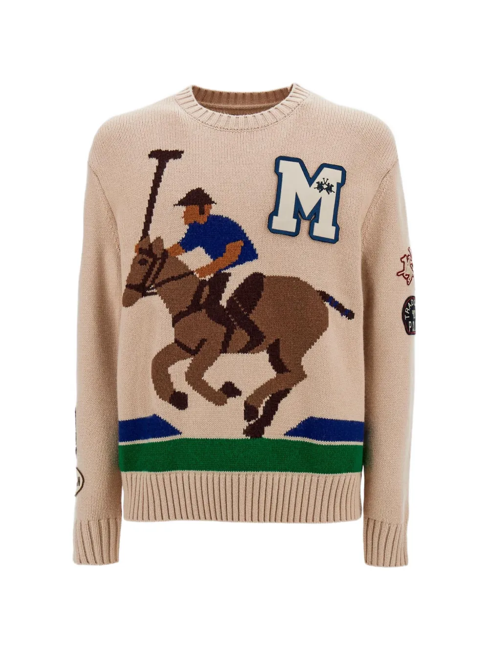 La Martina Emmet intarsia-knit patch-detail sweater Beige