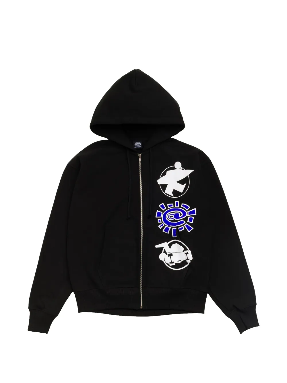 Stüssy Always Stack graphic-print zip-up hoodie Zwart
