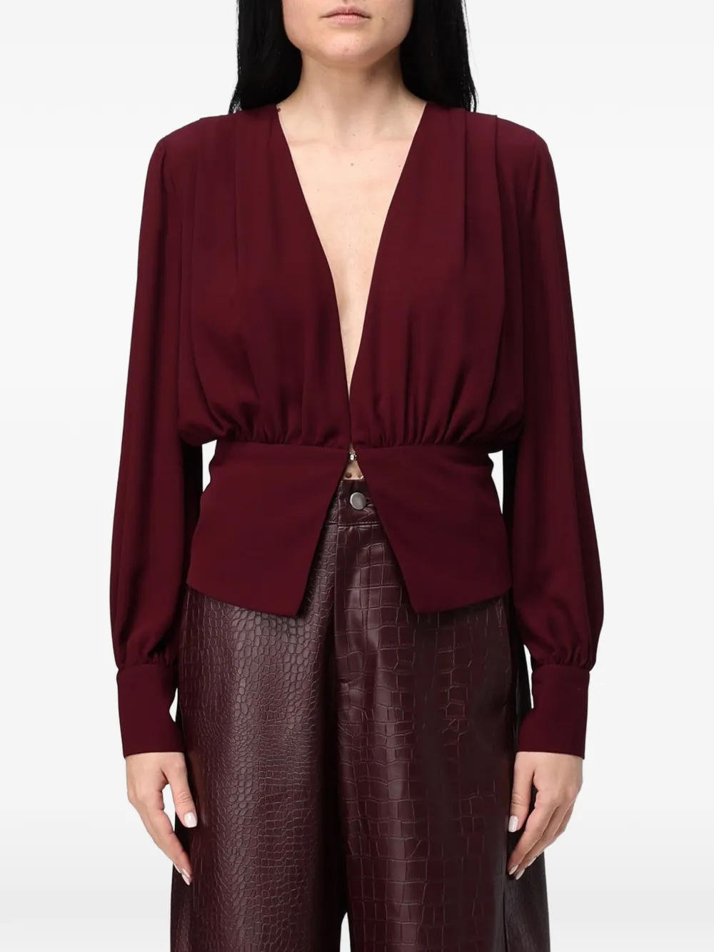 Hanita plunging gathered-waist blouse - Rosso