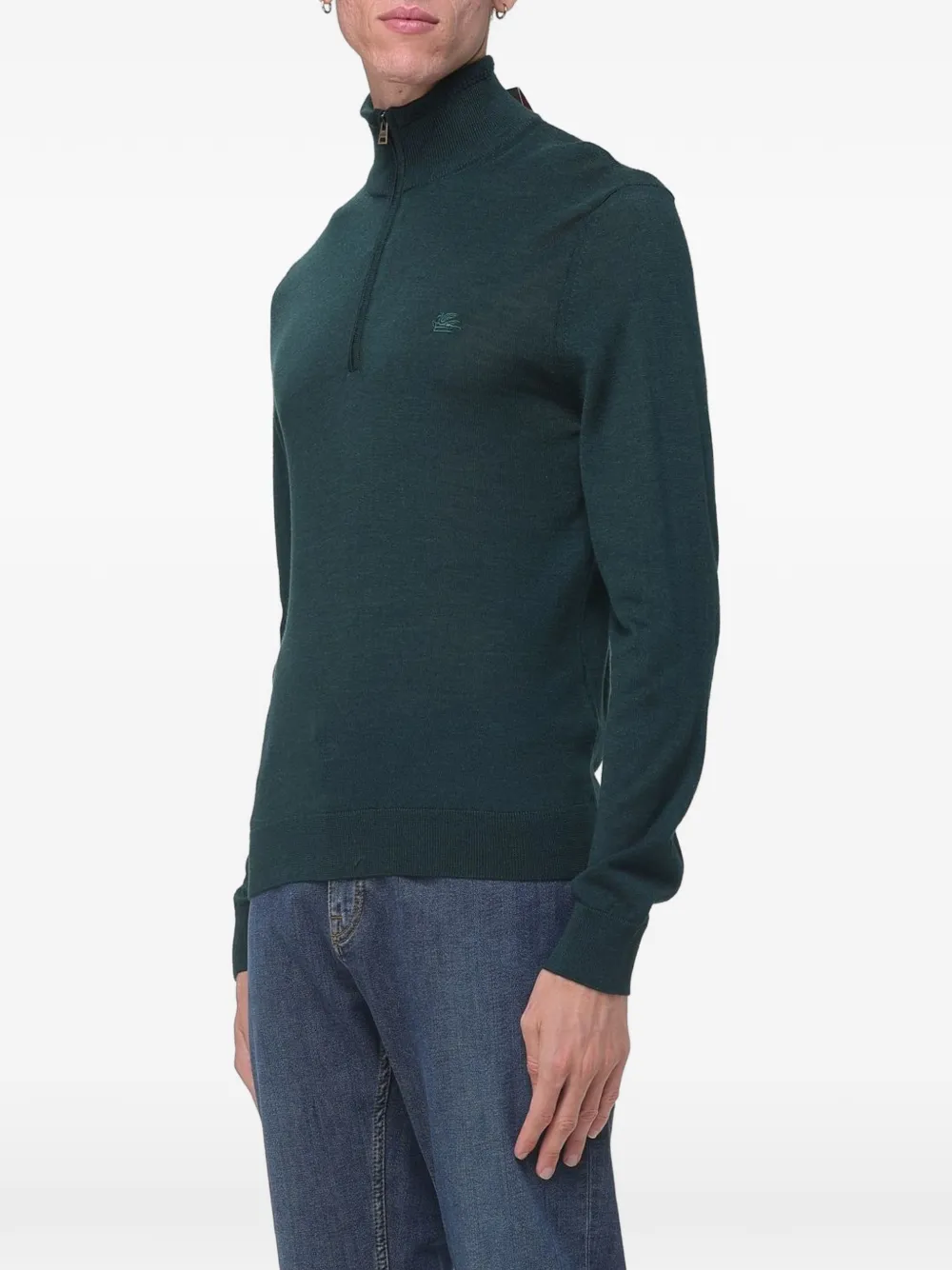 ETRO quarter-zip embroidered-logo sweater Groen