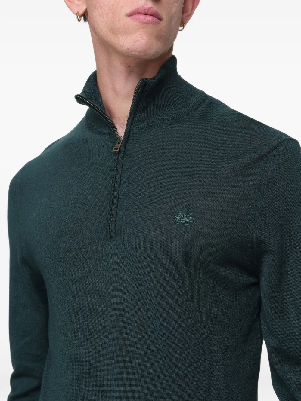 ETRO quarter-zip embroidered-logo sweater Groen