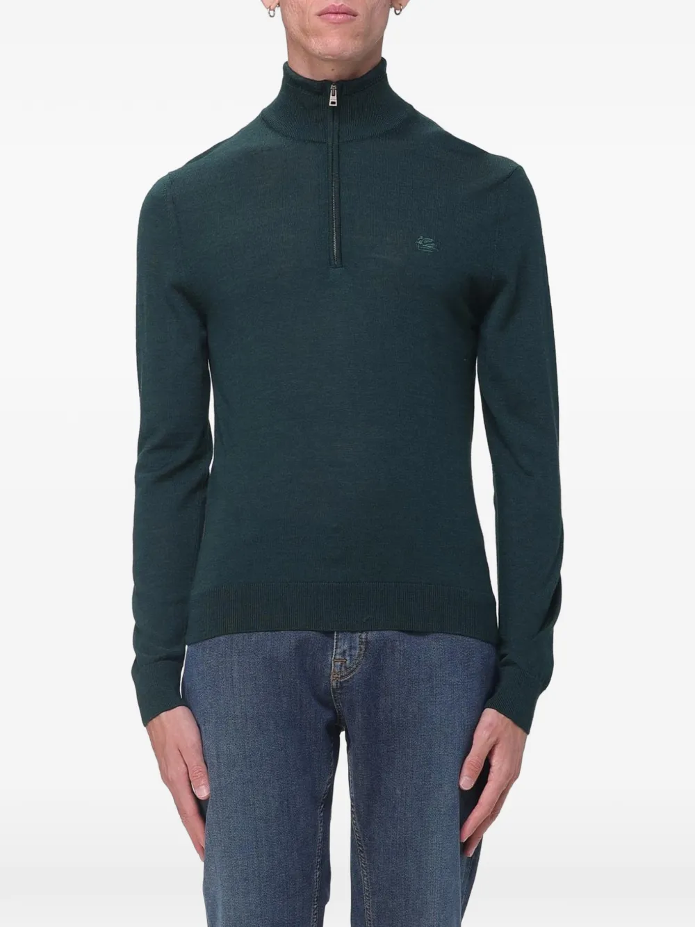 ETRO quarter-zip embroidered-logo sweater Groen