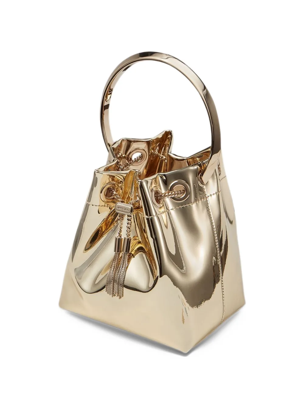 Jimmy Choo Bon gold mirror fabric mini bag with metal handle Goud