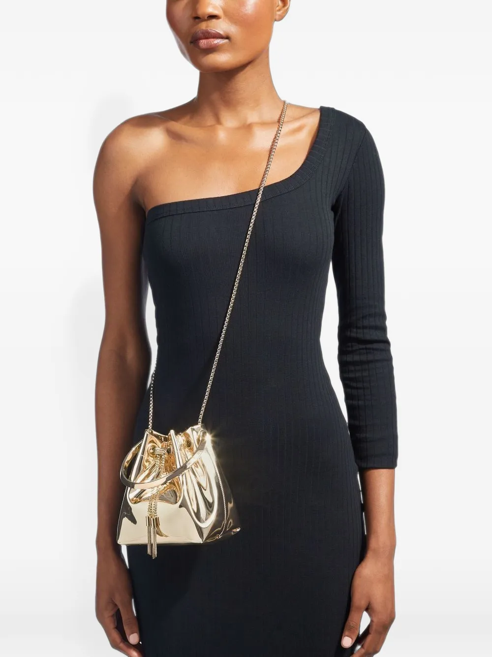 Jimmy Choo Bon gold mirror fabric mini bag with metal handle Goud