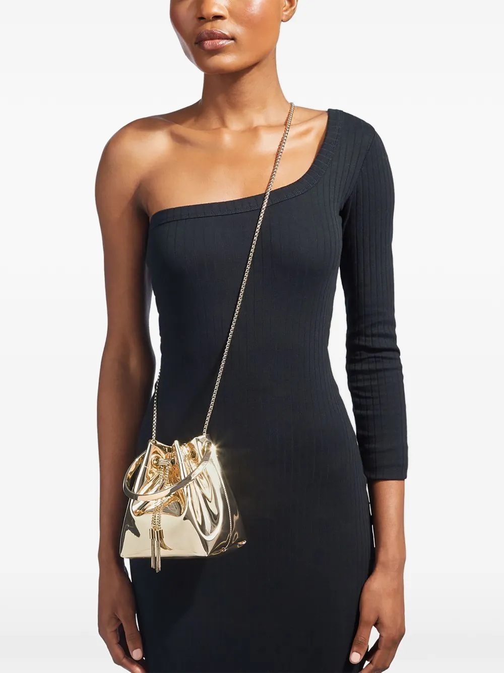Jimmy Choo Bon gold mirror fabric mini bag with metal handle Goud