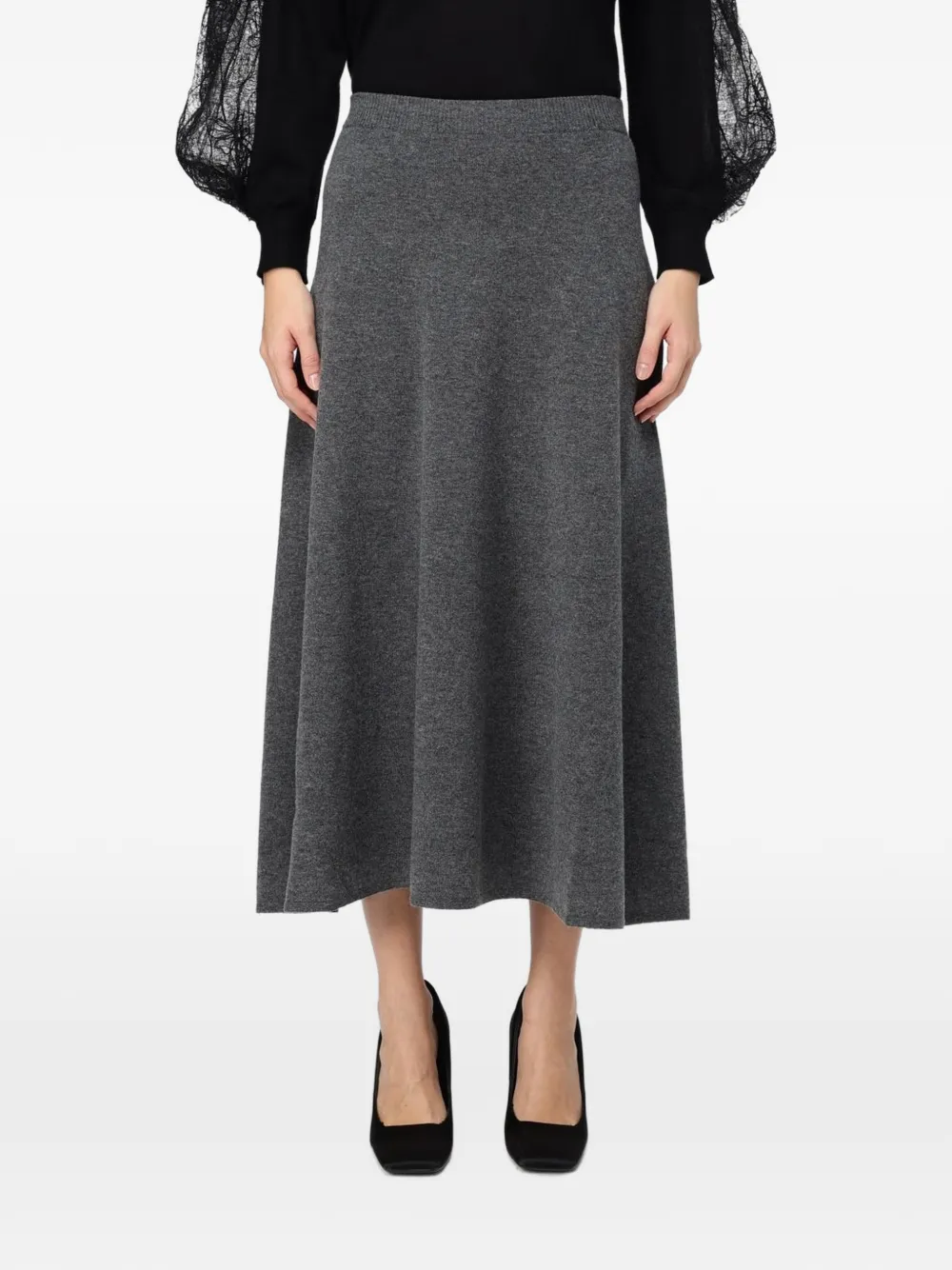 Fabiana Filippi ribbed-waistband A-line knitted midi skirt - Grigio
