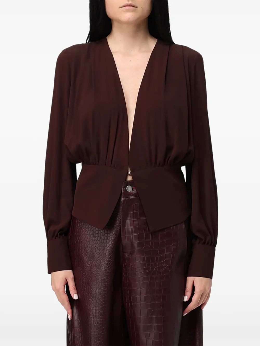 Hanita Blusa con scollo profondo e arricciature - Marrone
