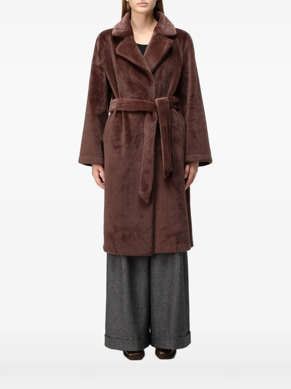 Hanita faux-fur belted coat - Marron Hanita faux-fur belted coat - Marron
