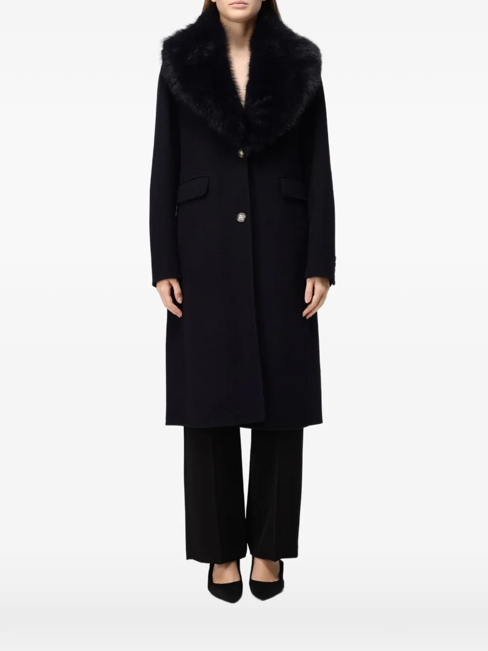 Hanita faux-fur collar wool-blend coat - Bleu Hanita faux-fur collar wool-blend coat - Bleu