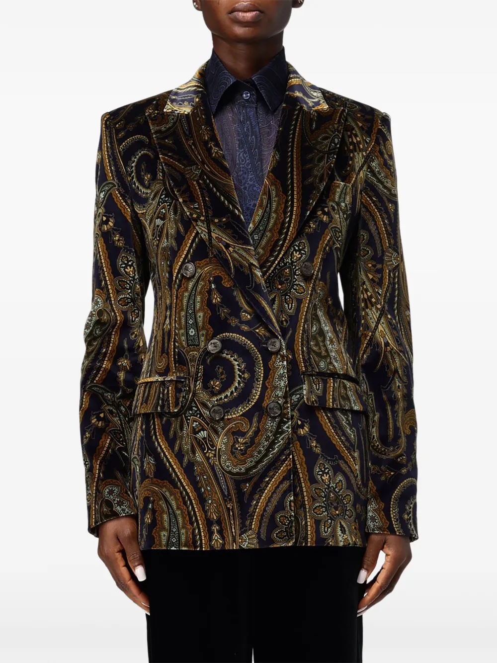ETRO paisley-print double-breasted blazer - Bleu