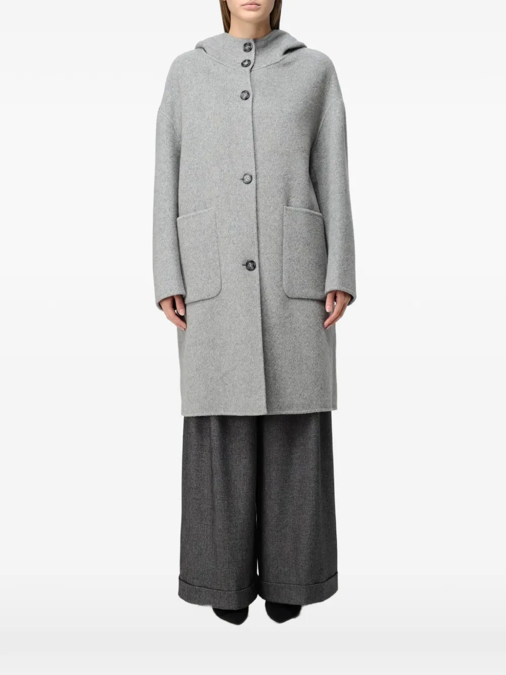 Hanita hooded single-breasted coat - Gris Hanita hooded single-breasted coat - Gris