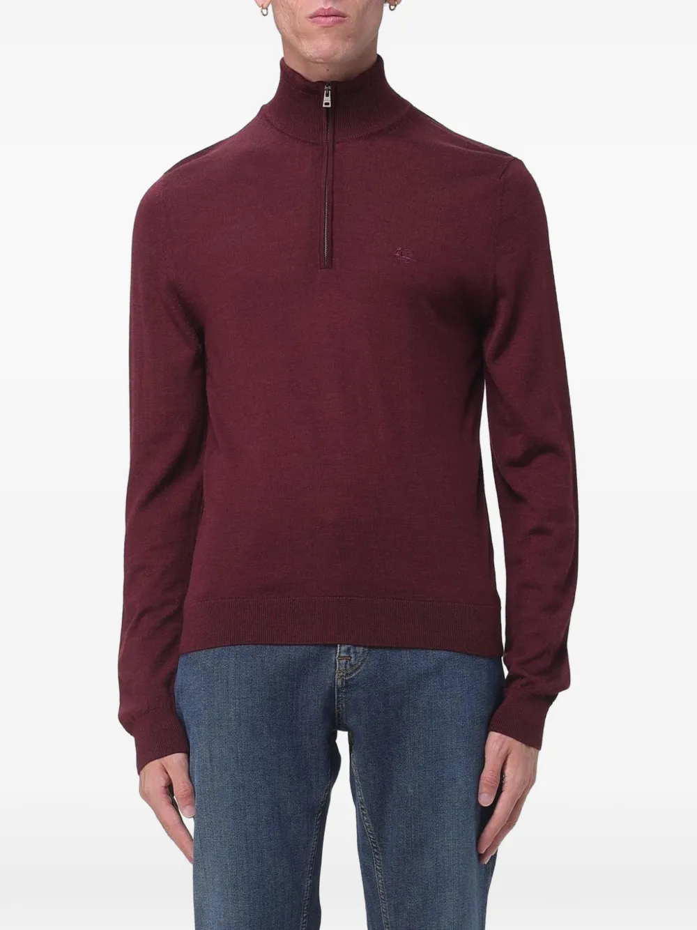ETRO quarter-zip embroidered-logo sweater Rood