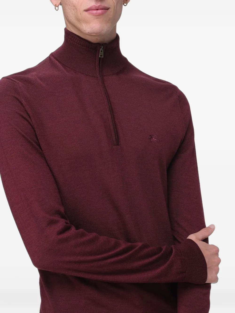 ETRO quarter-zip embroidered-logo sweater Rood