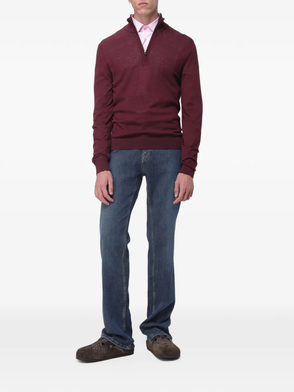 ETRO quarter-zip embroidered-logo sweater Rood