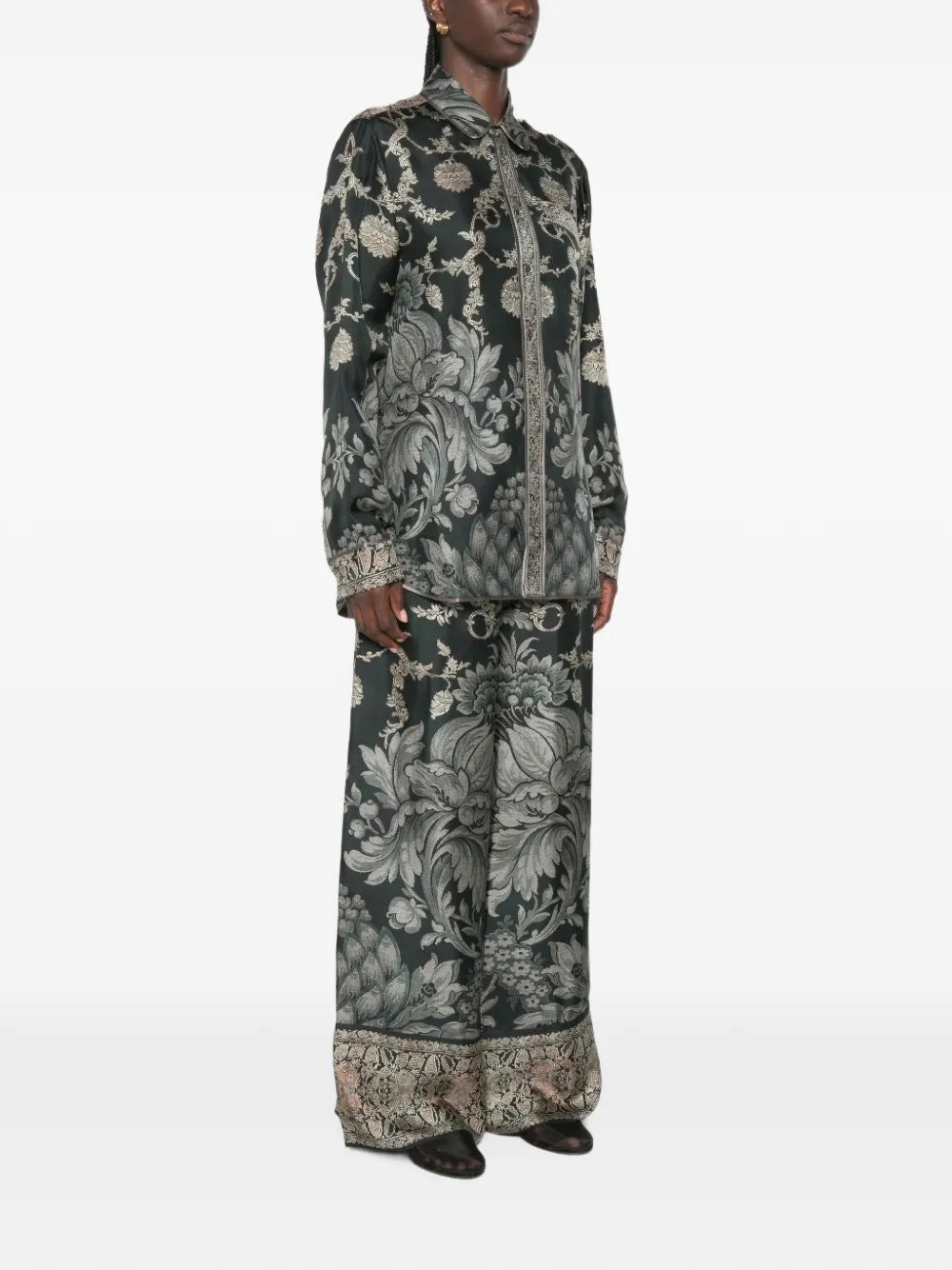 Pierre-Louis Mascia Aloe floral-print silk shirt Groen