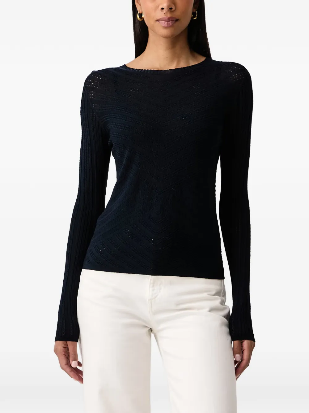 TWINSET chevron-knit pointelle-trim sweater - Blu