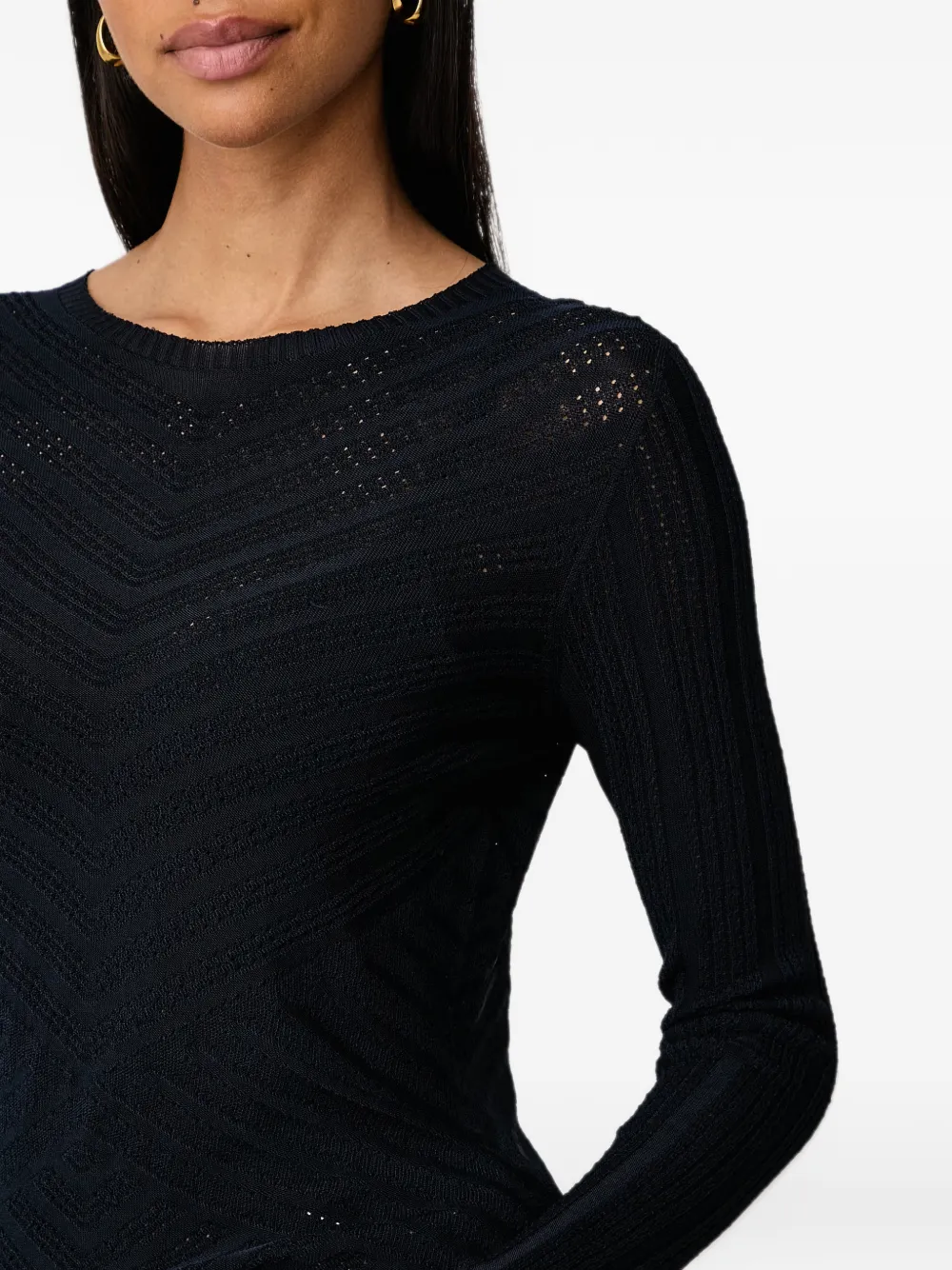 TWINSET chevron-knit pointelle-trim sweater Blauw